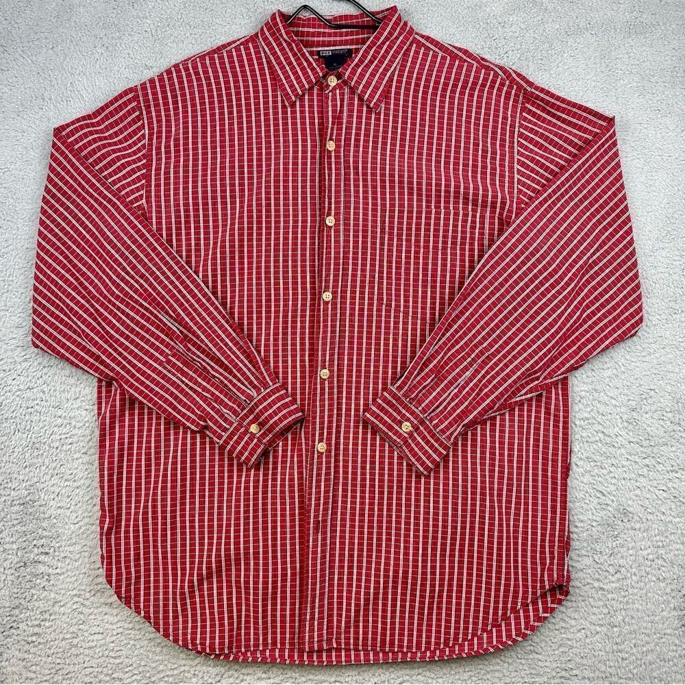 BKE Shirt Mens XL Red Plaid Resistance Strencth 67 Long Sleeve Button‎ Up Preppy